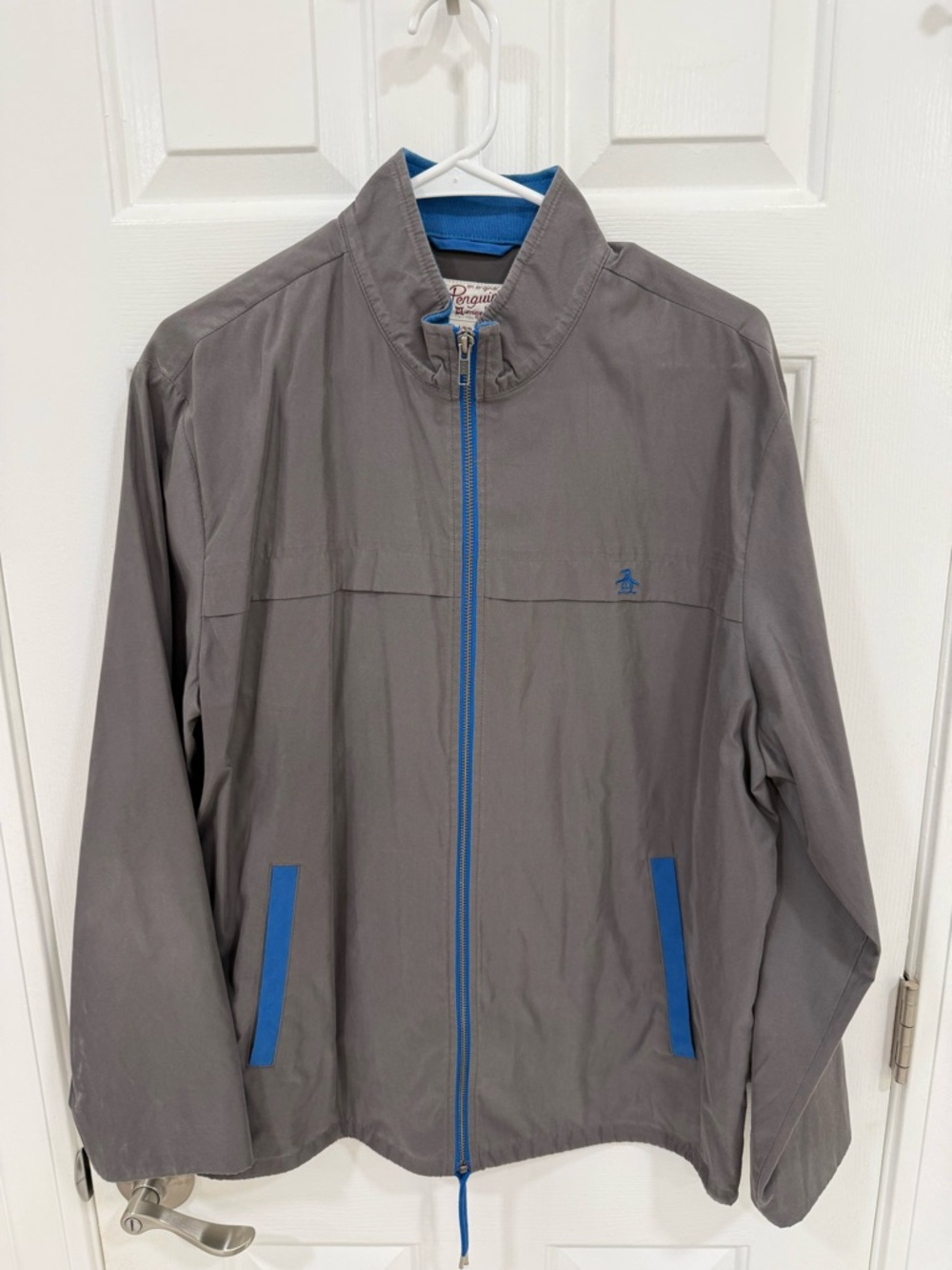 Original Penguin Men's Gray Jacket with Blue Trim